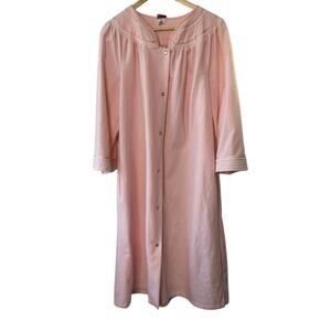 Vintage Granada Pink w/ White Lace Trim Snap-Up House Coat Robe Women's Medium